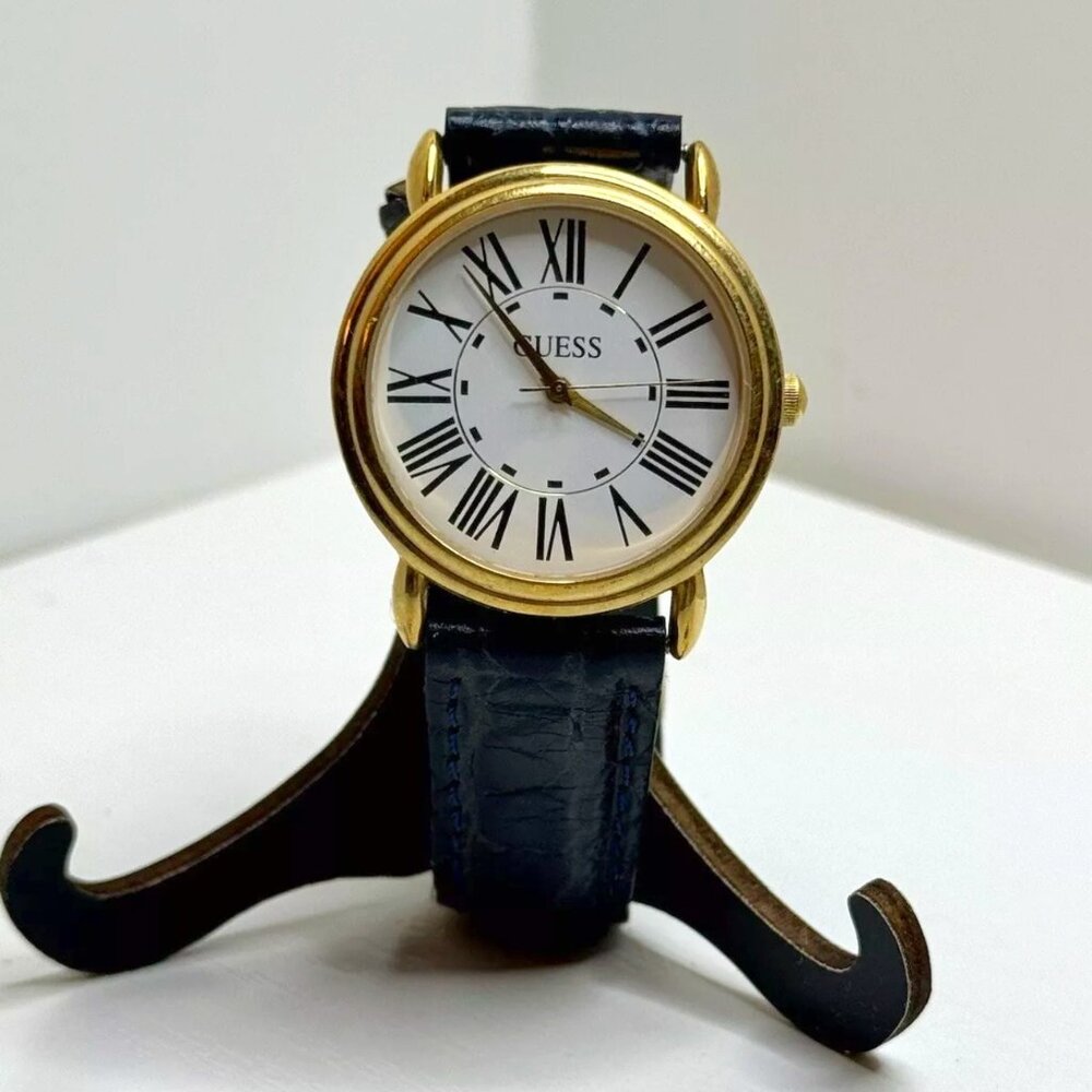 Vintage 1991 GUESS Watch - Genuine Leather - Navy Blue Band